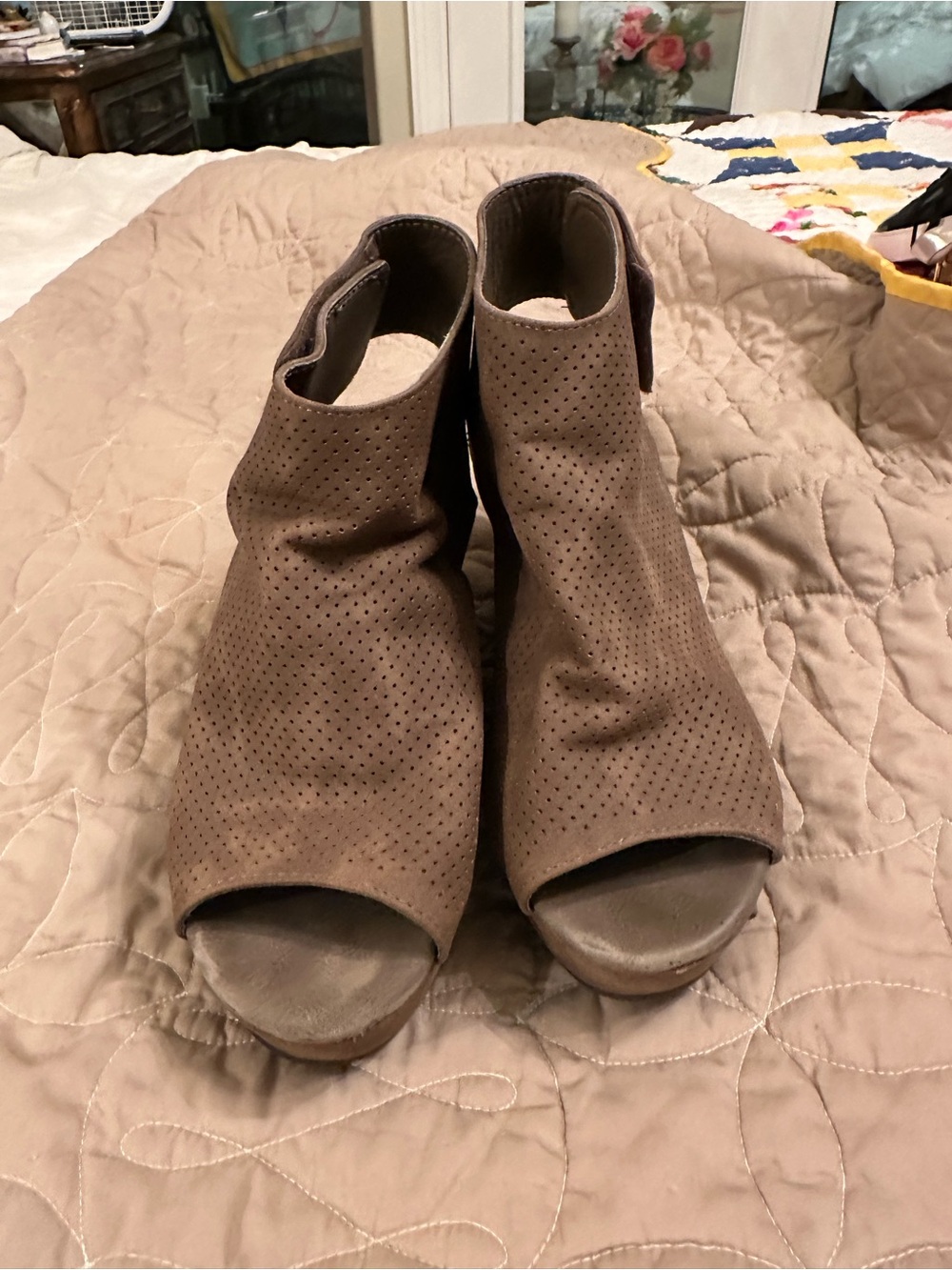 Pierre Dumas Brown Perforated Peep-Toe Mules